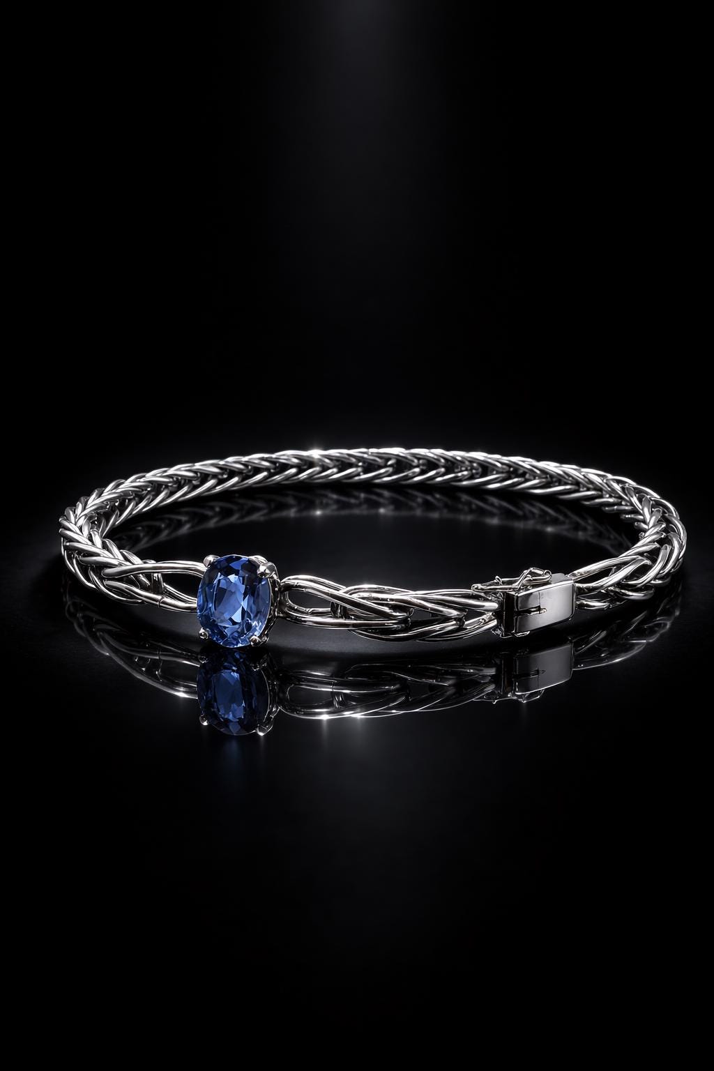 Handwoven Sterling Silver Foxtail Bracelet, Natural 1.49ct Sri Lankan Sapphire, One of a Kind