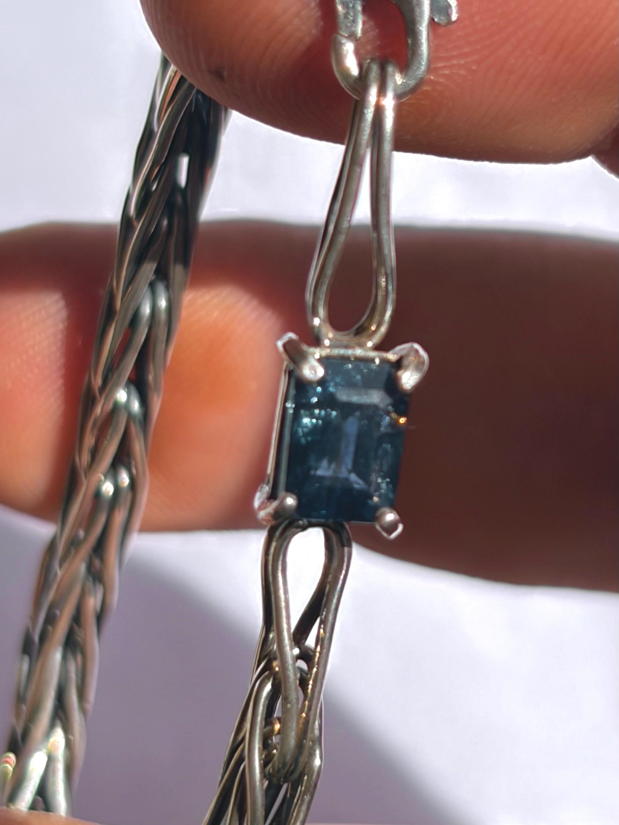 Handwoven Sterling Silver Foxtail Bracelet, Natural Sri Lankan Sapphire, One of a Kind