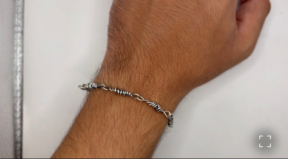 Handmade Barbed Wire Bracelet 18 gauge .925 Sterling Silver Wire, Version 1