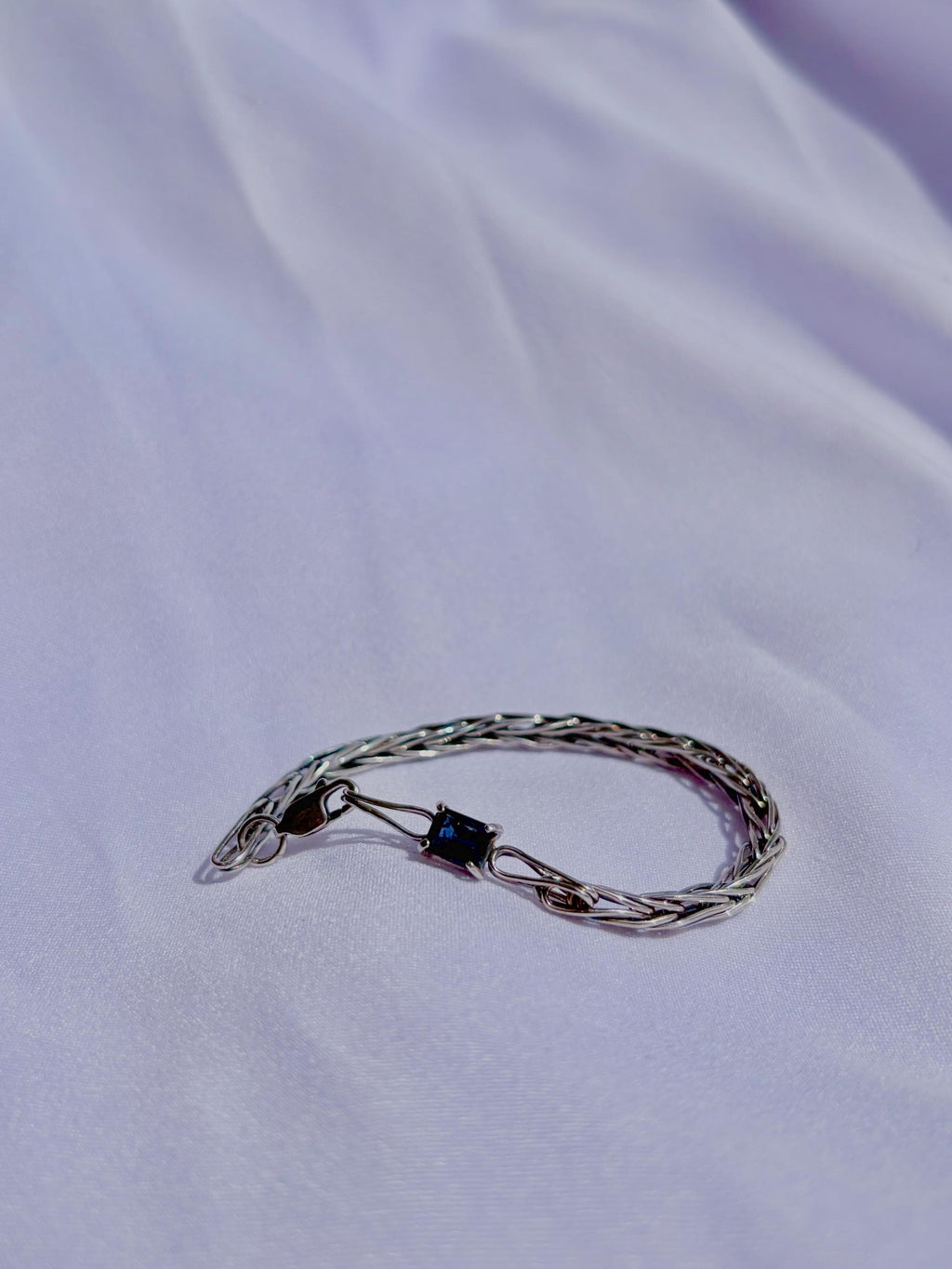 Handwoven Sterling Silver Foxtail Bracelet, Natural Sri Lankan Sapphire, One of a Kind