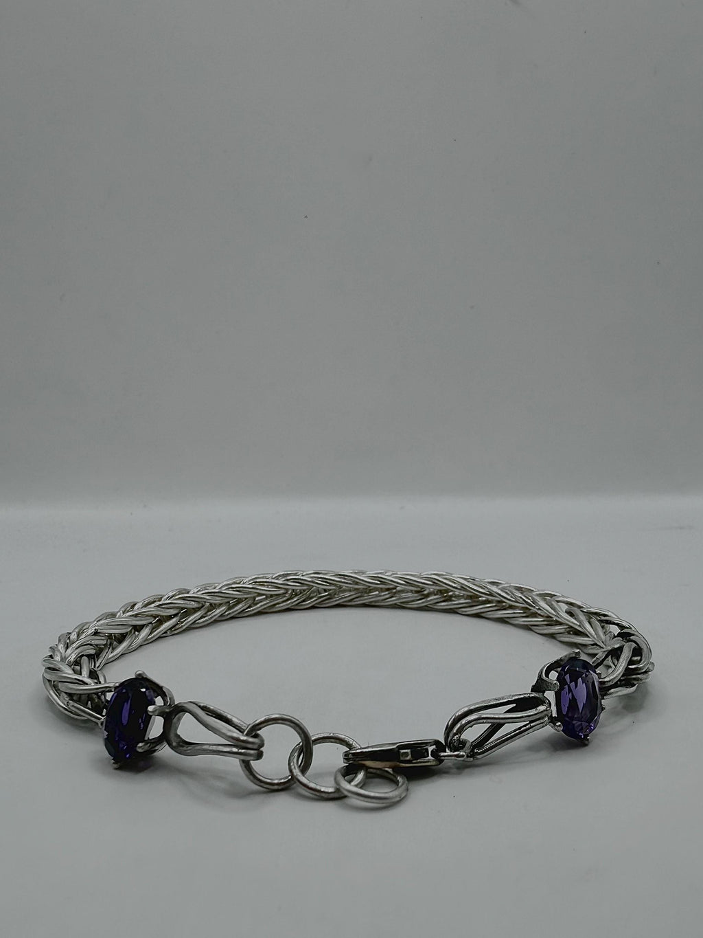 Natural Double Amethyst Foxtail Bracelet .925 Sterling Siver Bracelet