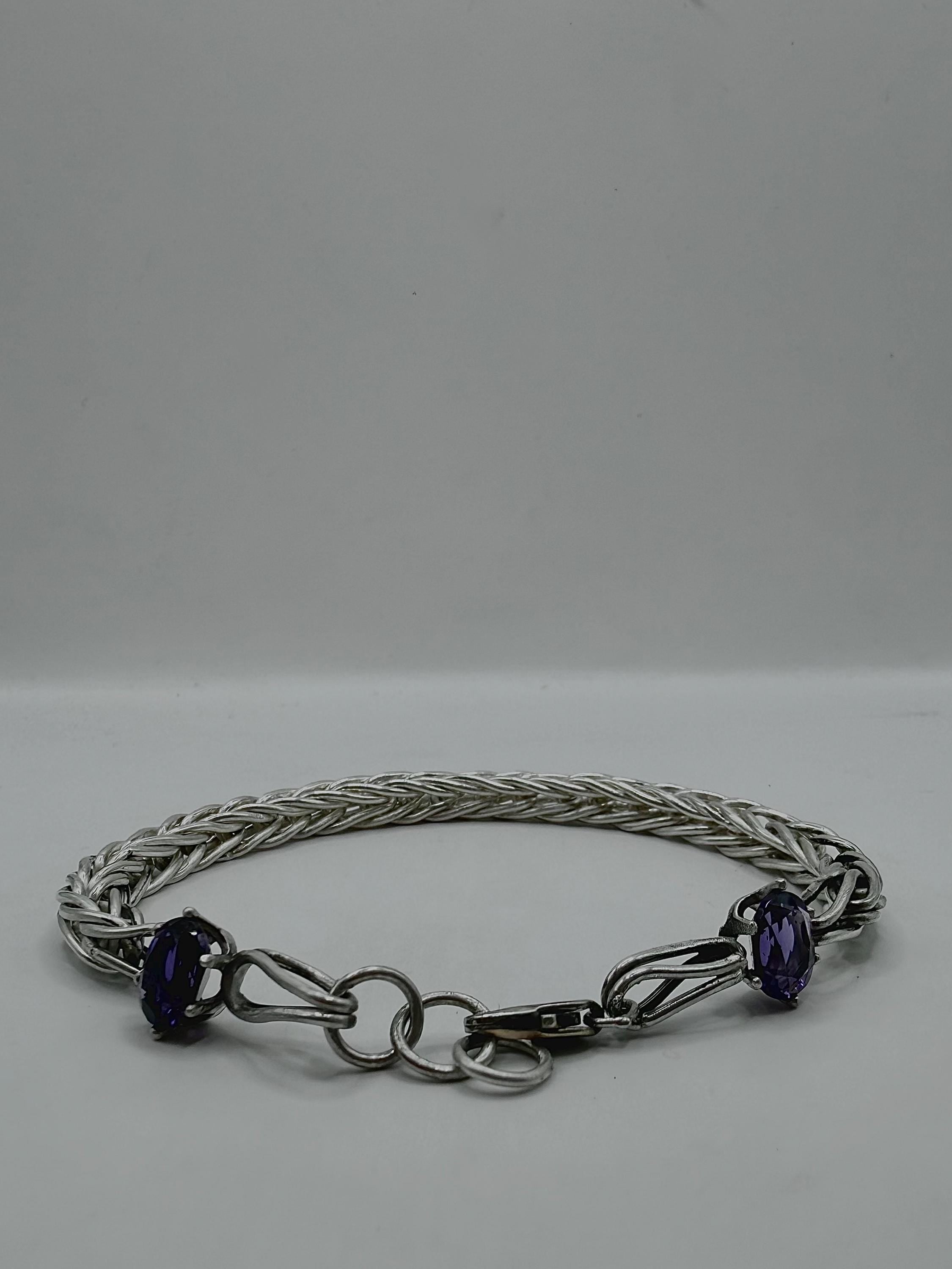 Natural Double Amethyst Foxtail Bracelet .925 Sterling Siver Bracelet