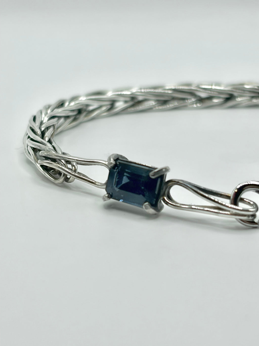 1:1 Handwoven Sterling Silver Foxtail Bracelet, Natural Sri Lankan Sapphire,