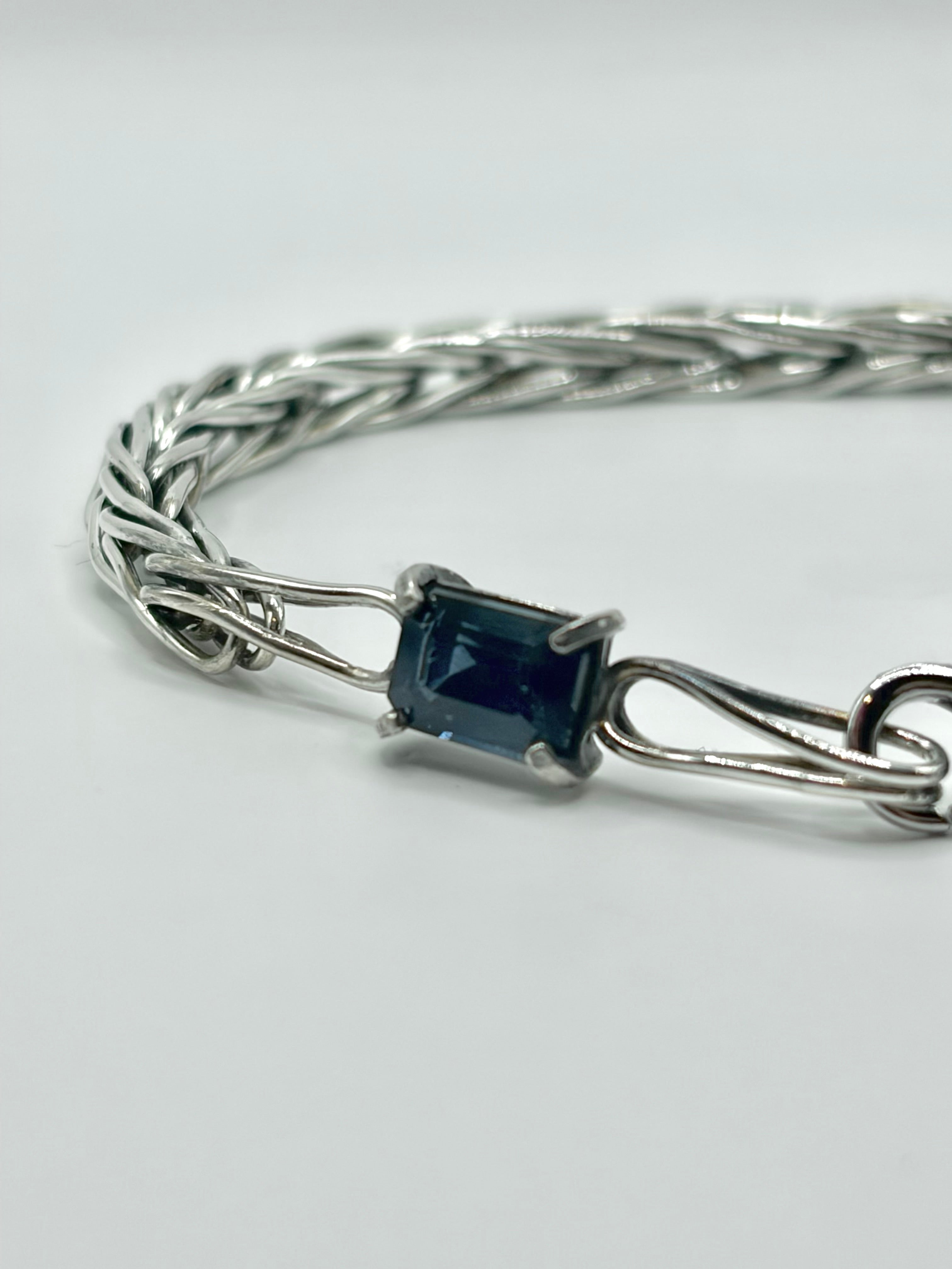 1:1 Handwoven Sterling Silver Foxtail Bracelet, Natural Sri Lankan Sapphire,