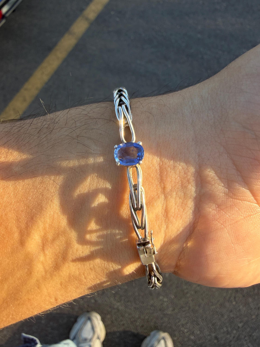 Handwoven Sterling Silver Foxtail Bracelet, Natural 1.49ct Sri Lankan Sapphire, One of a Kind