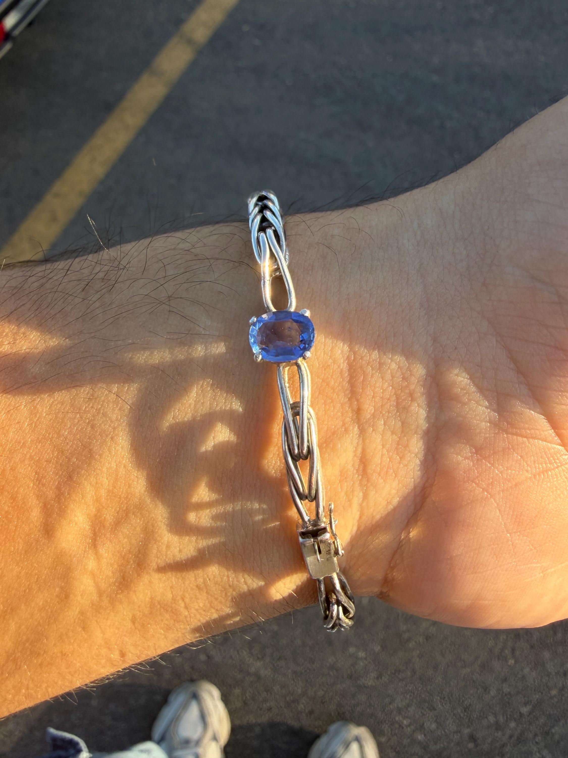Handwoven Sterling Silver Foxtail Bracelet, Natural 1.49ct Sri Lankan Sapphire, One of a Kind