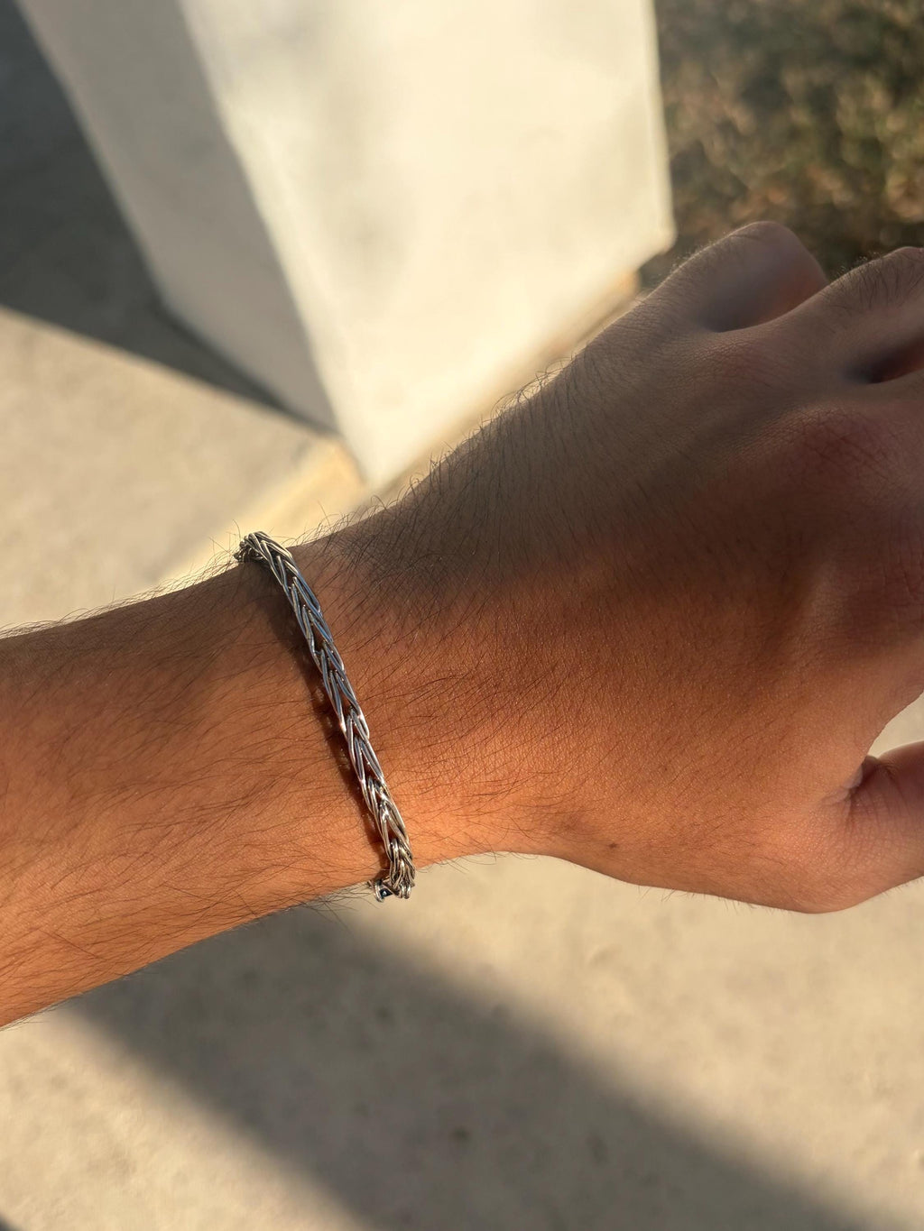 Handwoven Sterling Silver Foxtail Bracelet, Natural Sri Lankan Sapphire, One of a Kind