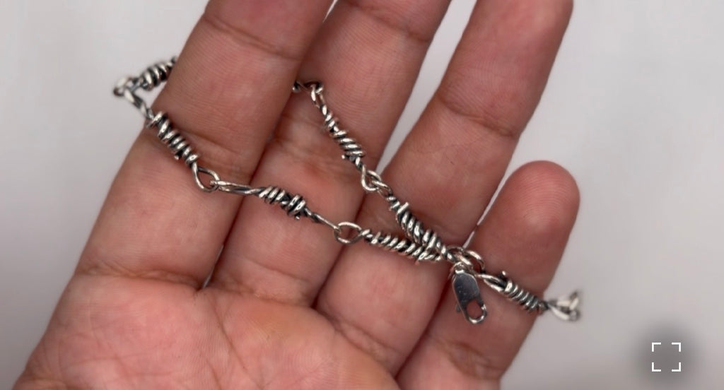 Handmade Barbed Wire Bracelet 18 gauge .925 Sterling Silver Wire, Version 1