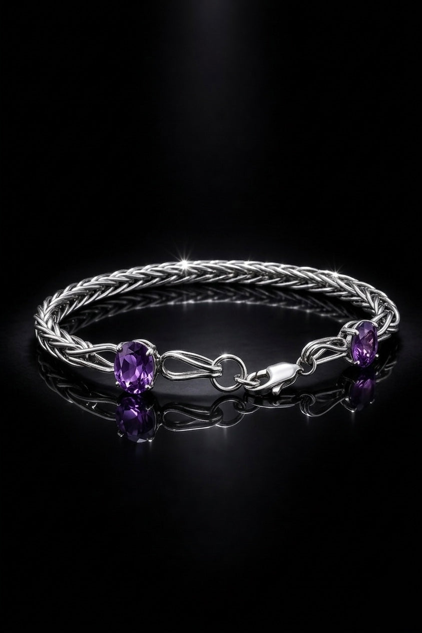 Natural Double Amethyst Foxtail Bracelet .925 Sterling Siver Bracelet