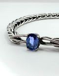 1:1 Handwoven Sterling Silver Foxtail Bracelet, Natural 1.49ct Sri Lankan Sapphire