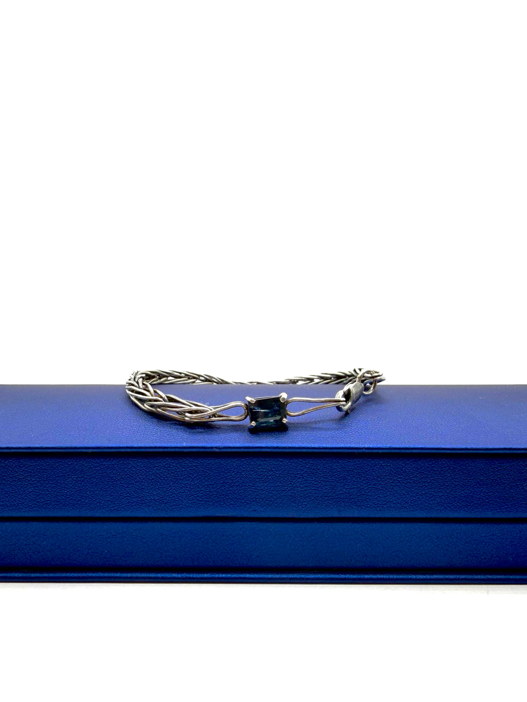 Handwoven Sterling Silver Foxtail Bracelet, Natural Sri Lankan Sapphire, One of a Kind