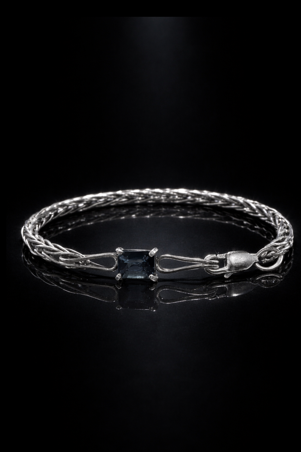 Handwoven Sterling Silver Foxtail Bracelet, Natural Sri Lankan Sapphire, One of a Kind