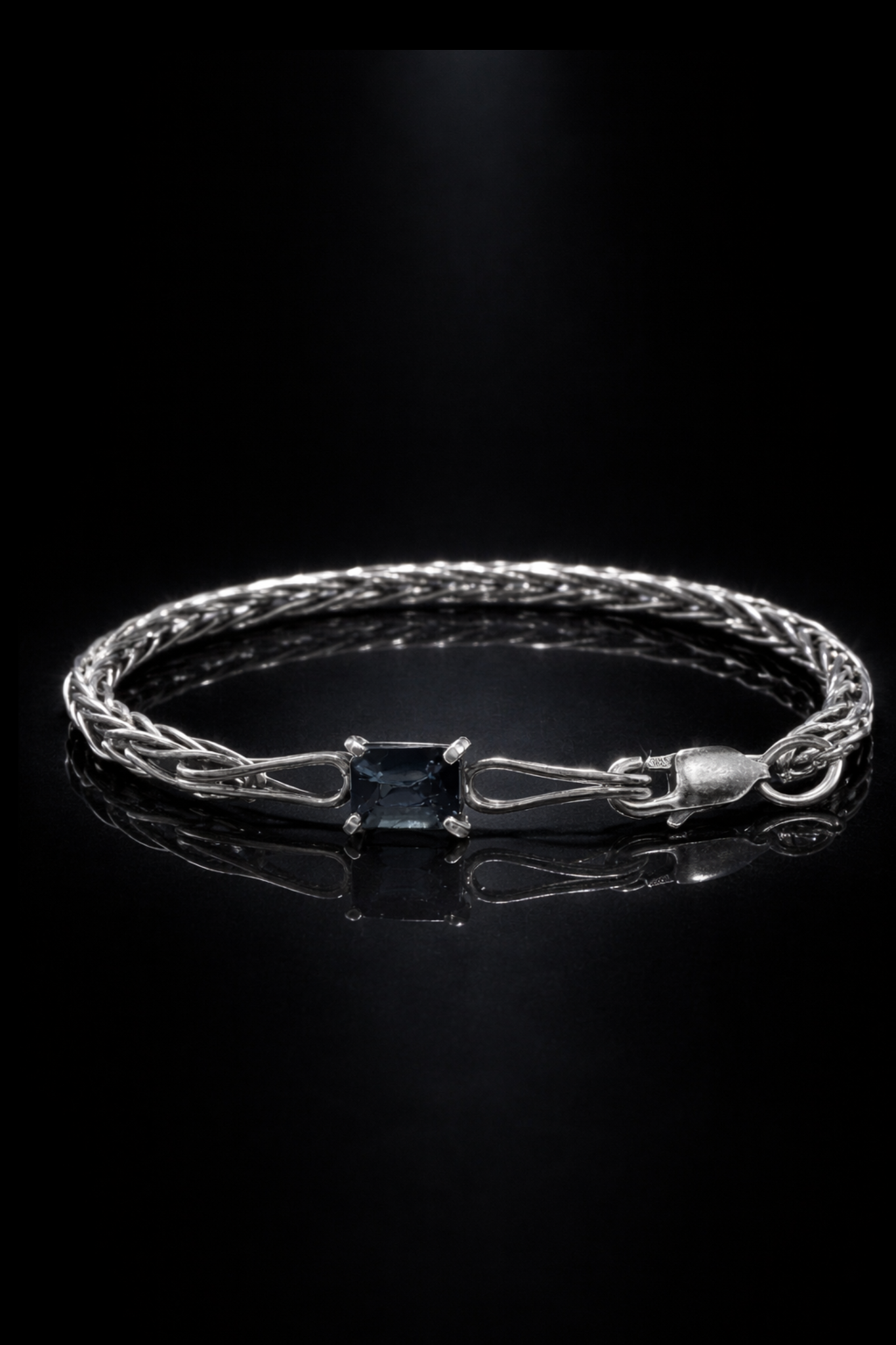 Handwoven Sterling Silver Foxtail Bracelet, Natural Sri Lankan Sapphire, One of a Kind