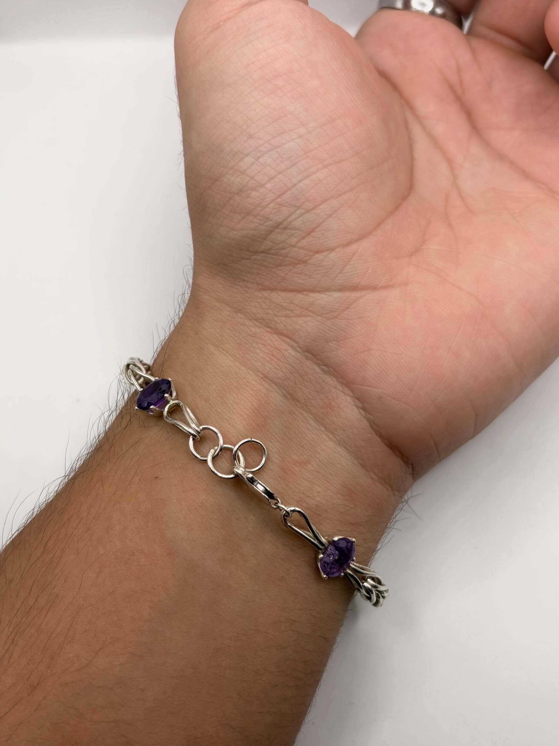 Natural Double Amethyst Foxtail Bracelet .925 Sterling Siver Bracelet